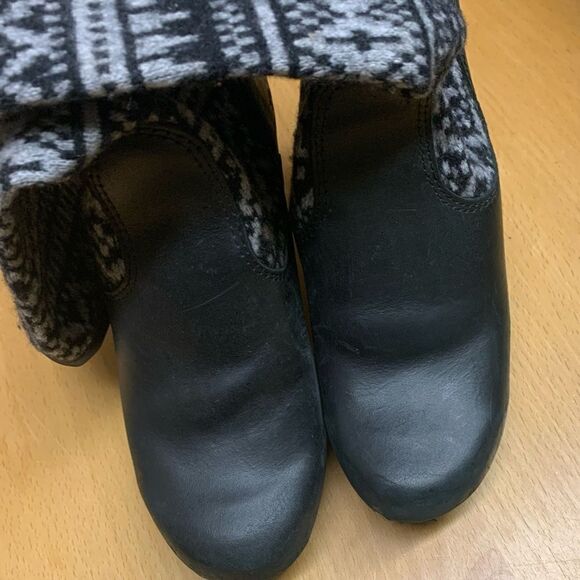 Sanita DANSKO black Leather & knit Wooden BOHO Clog Platform Heels Boots - Picture 3 of 8